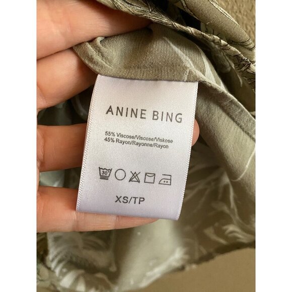 Anine Bing Bruni Tropical Print Shirt Sz XS Short Sleeve Button Down Green White - Picture 4 of 8